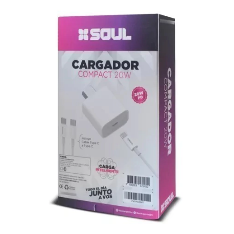 Cargador Soul Viajero 20w Compact Typo C